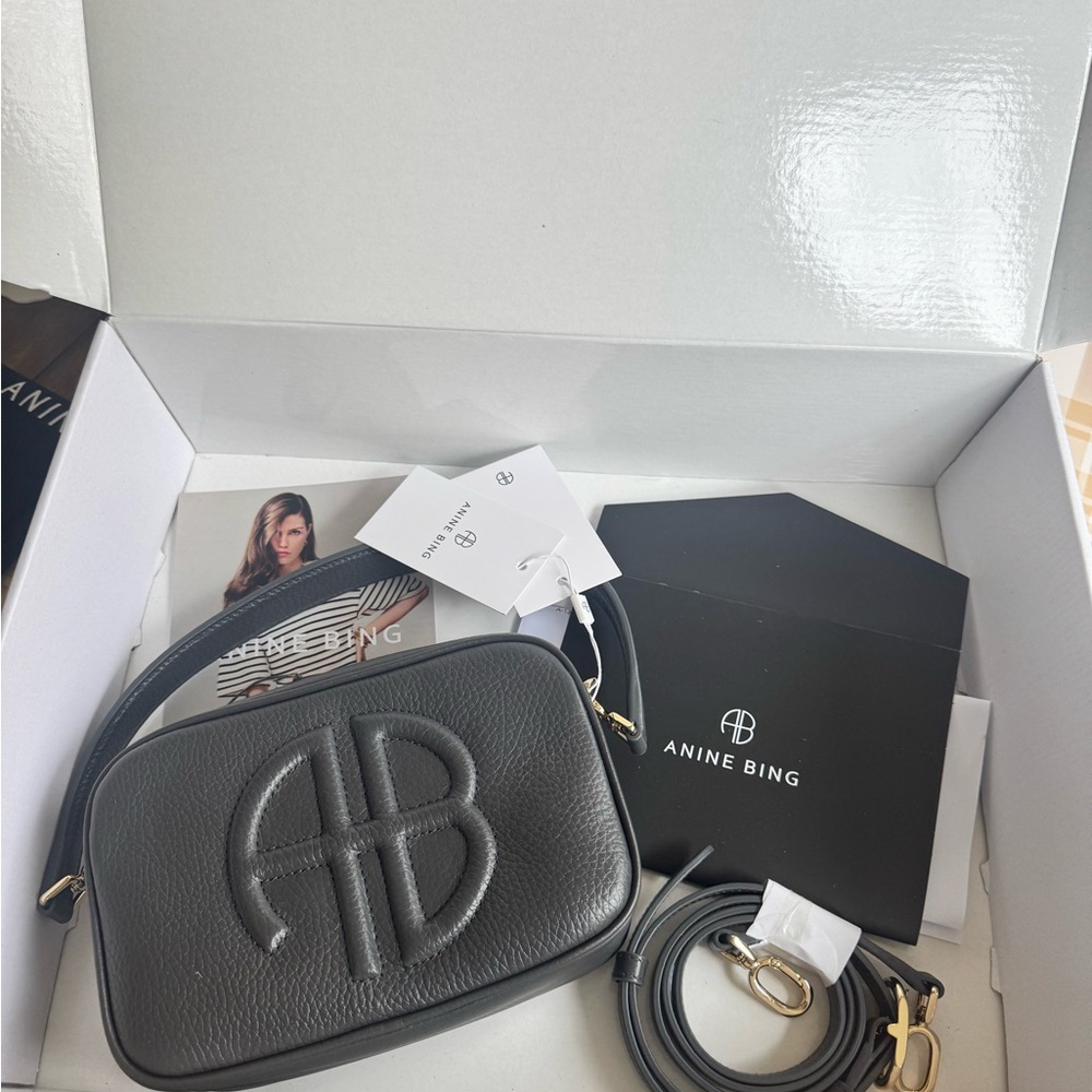 Anine Bing Charcoal Leather Crossbody Bag